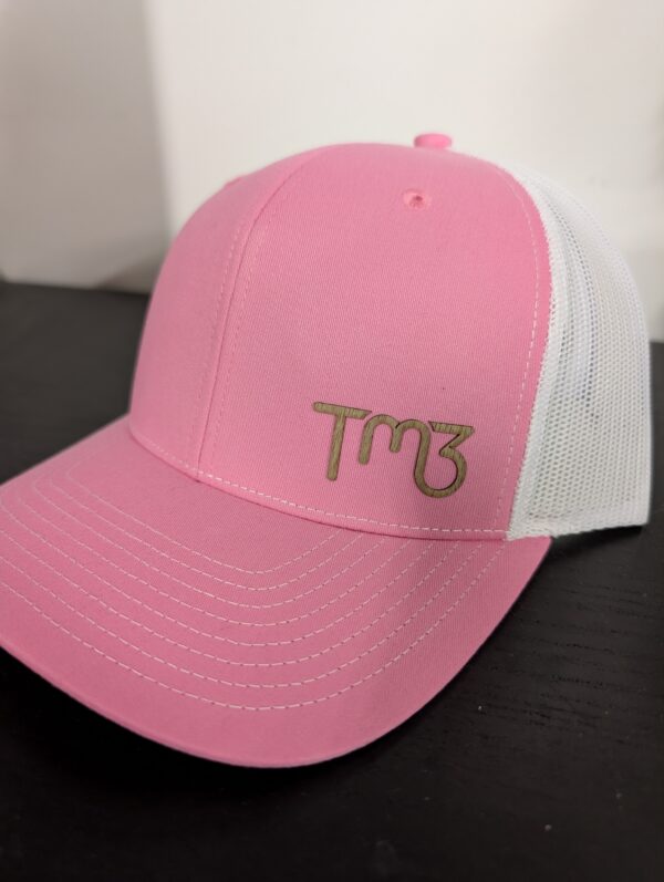 Pink and White Hat with Wooden TM3 - Left